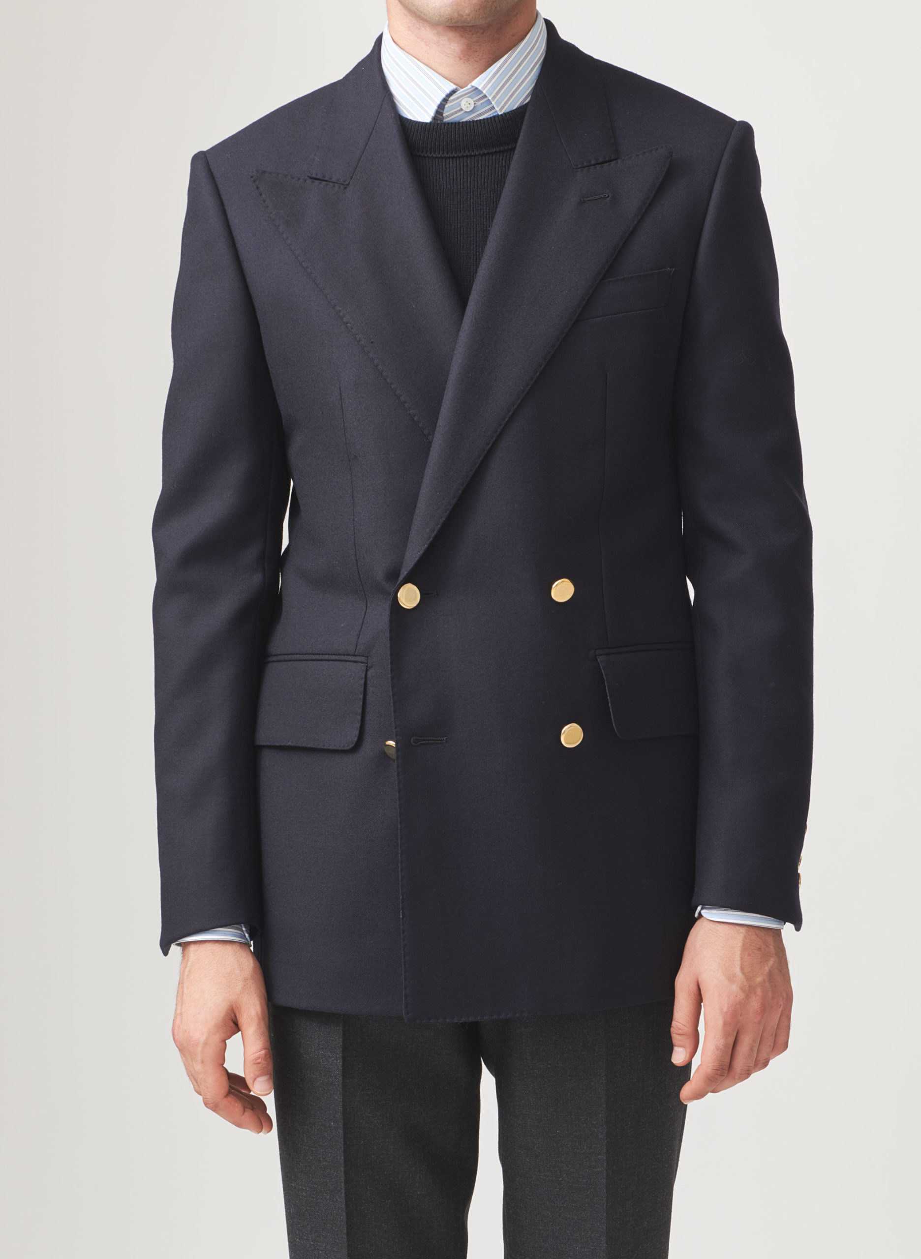 HUSBANDS PARIS : DOUBLE-BREASTED TWILL BLAZER (NAVY BLUE)